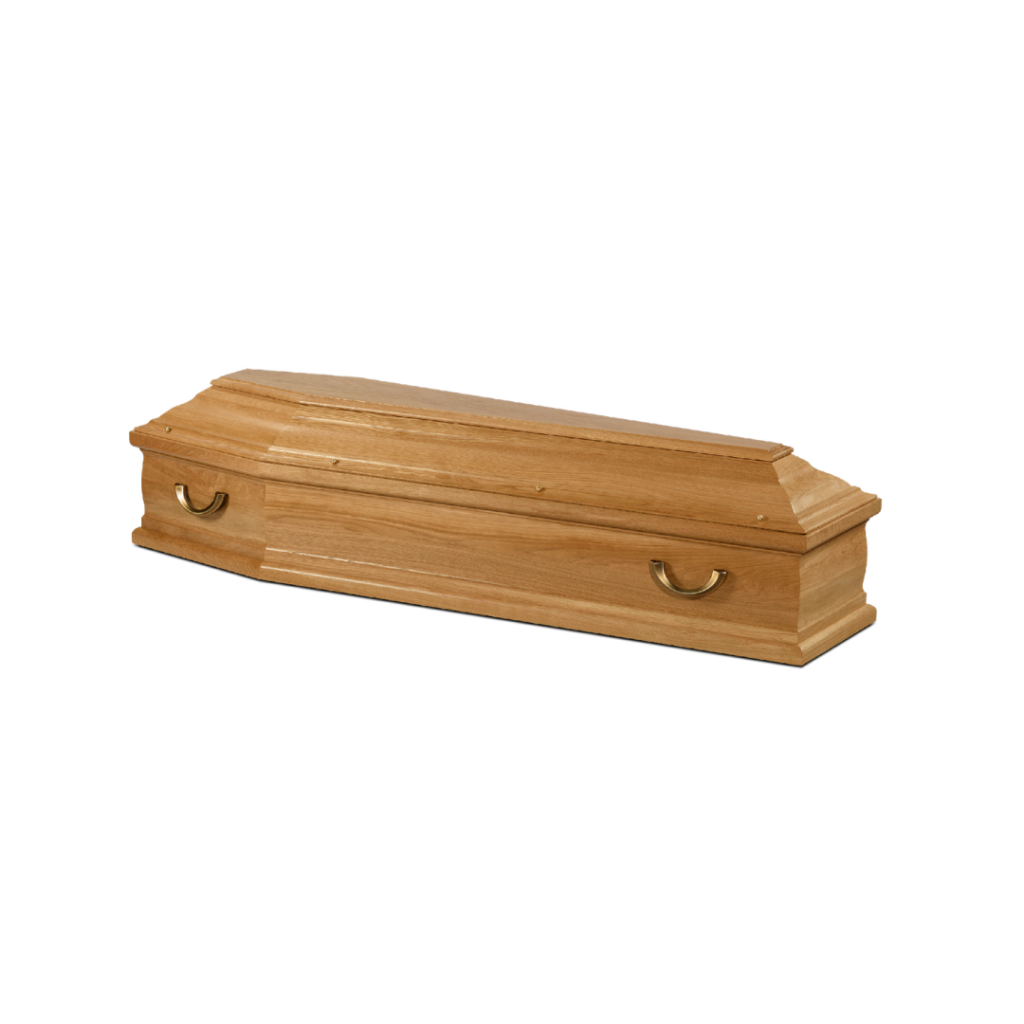 Cercueil en bois avec poignées dorées