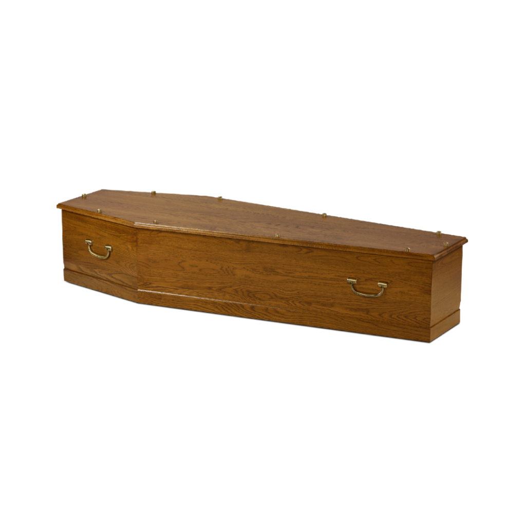 Cercueil en bois simple pour funérailles.